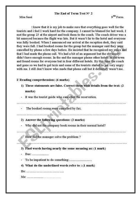 Exam N Reading Comprehension Part Esl Worksheet By Kaousassi