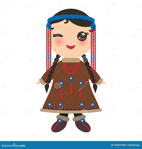 Chukcha Yakut Eskimos Girl In National Costume Cartoon Children In