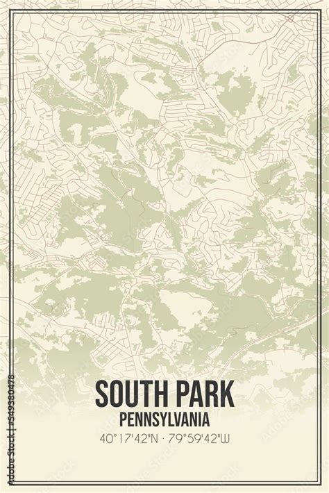 Retro US city map of South Park, Pennsylvania. Vintage street map ...