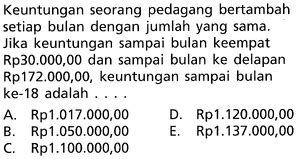 Keuntungan Seorang Pedagang Bertambah Setiap Bulan Dengan