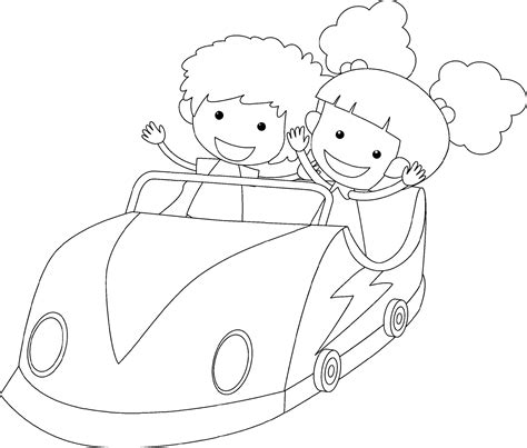 Kids in racing car black and white doodle character 6242343 Vector Art ...