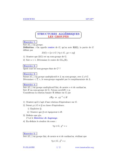 En Structures Alg B Groupes Exercices Mp Mp Structures