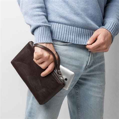 Mens Leather Clutch Bag With Zipper Mens Long Slim Wallettravel