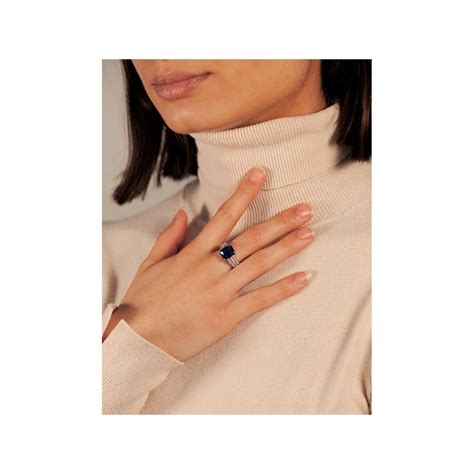 Bague Argent Pierre Bleue Rectangulaire Et Zirconias Maty