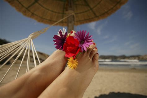 Womans Feet With Flowers License Image Lookphotos