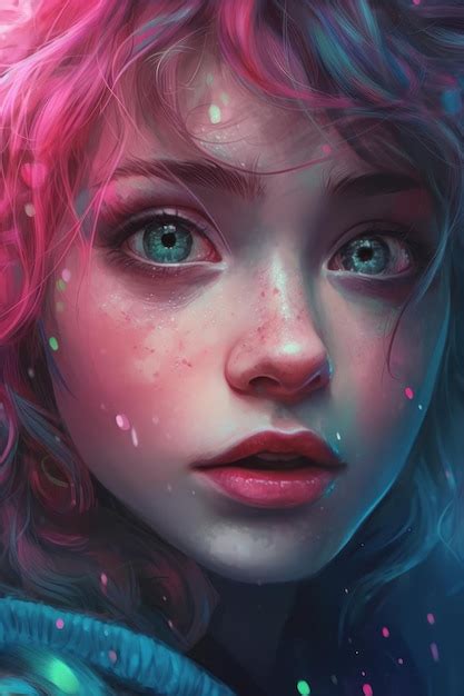 Premium Ai Image A Digital Painting Of A Girl With Pink Hair And