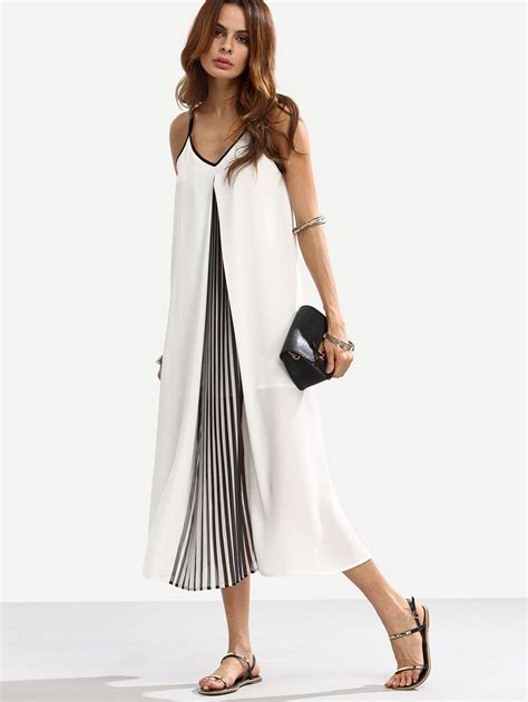 Black And White Spaghetti Strap Shift Midi Dress Midi Shift Dress