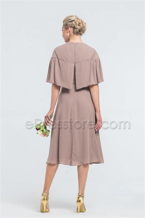 Modest Cinnamon Rose Midi Bridesmaid Dresses With Sleeves Edresstore