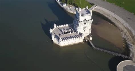 Aerial View Of Belem Tower - Torre De Belem. Lisbon, Portugal. Orbit shot by BlackBoxGuild