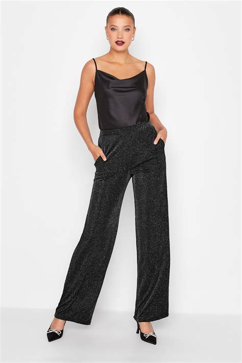 LTS Tall Women S Black Glitter Wide Leg Trousers Long Tall Sally