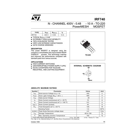740 IRF740 MOSFET N-Chan 400V 10 Amp TO-220 - geekgeek - ThaiPick