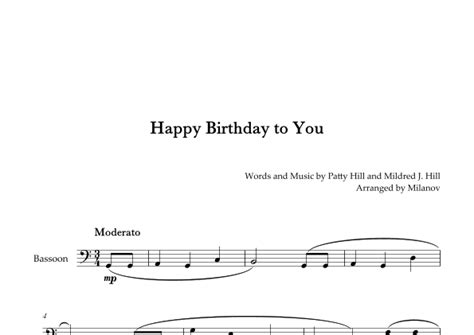 Happy Birthday To You Bassoon C Major Arr Milanov Sheet Music