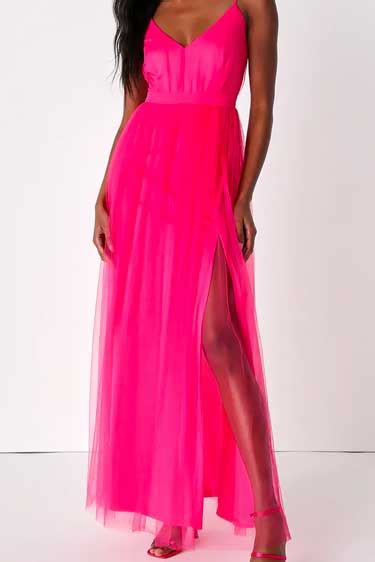 Soiree Not Sorry Hot Pink Tulle Maxi Dress Best Maxi Dress