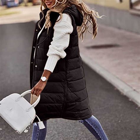 jsaierl Long Puffer Vest Women Plus Size,Women's Winter Hooded Long