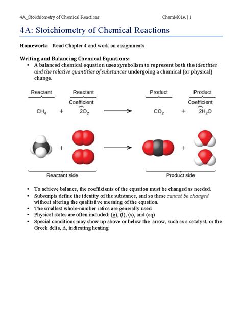 4a Stoichiometry Of Chemical Reactions 4a Stoichiometry Of Chemical Reactions Homework Read