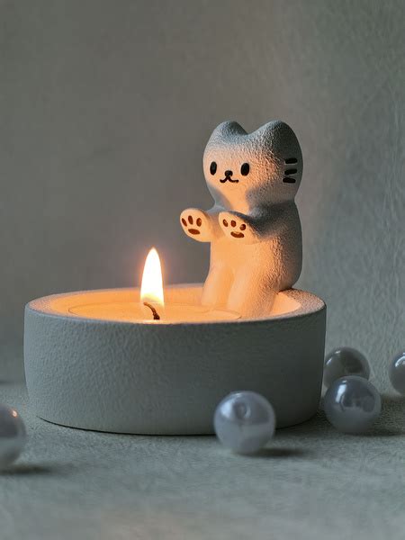 Подсвечник "Котик греет лапки" из гипса со свечой, ручная работа ...