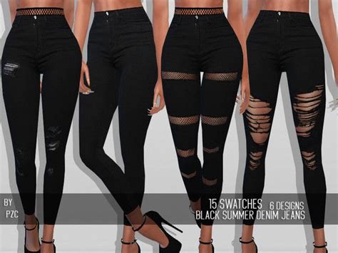 Pinkzombiecupcakes Pzc Black Summer Denim Jeans Sims 4 Clothing Sims 4 Mods Clothes Sims 4