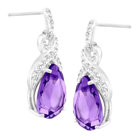 Crystaluxe Drop Earrings With Purple Swarovski Crystals In Sterling