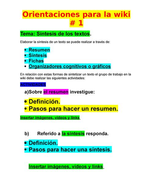 Orientaciones Para La Wiki 1 Mayo Orientaciones Para La Wiki 1 Tema