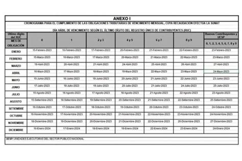 Sunat Publica Cronograma De Pagos Tributarios Mensuales Para El