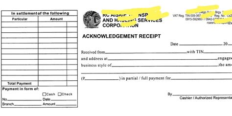 Acknowledgement Receipt Bir