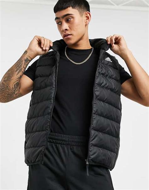 Adidas Outdoor Down Puffer Gilet With Three Stripes In Black Asos