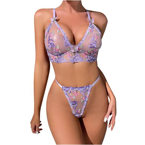 Jsgek Boudoir Outfits Lace Bra And Panty Set Push Up Two Piece Lingerie