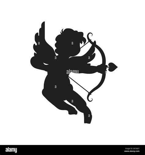 Cute Cupid Silhouette Valentines Day Vector Illustration Stock Vector