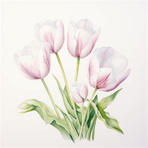 Premium Photo Pink Tulips Watercolor Art Print On White Background