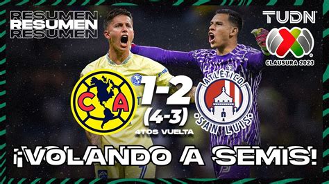 Resumen y goles América 1 4 3 2 Atl San Luis CL2023 4tos VUELTA