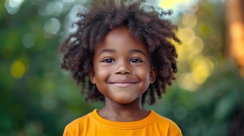 Premium Photo Cheerful Black Kid In Orange Tshirt Generative Ai