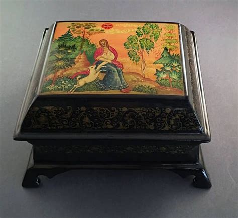 Russian Hand Painted Mystera Lacquer Box Signed Rare Footed Etsy