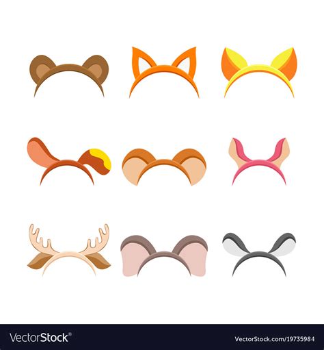 Cute Cartoon Animal Ears Set Royalty Free Vector Image