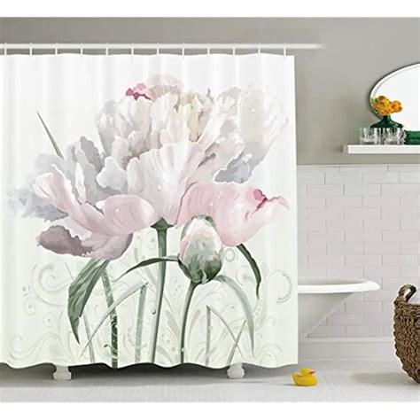 Vixm Flower Decor Shower Curtain Floral Pink Roses Tulips Abstract