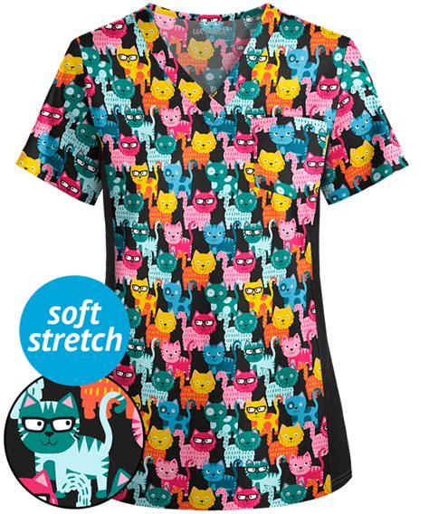 Ua Flex2 Smart Cats Stretch V Neck Print Scrub Top Animal Scrubs