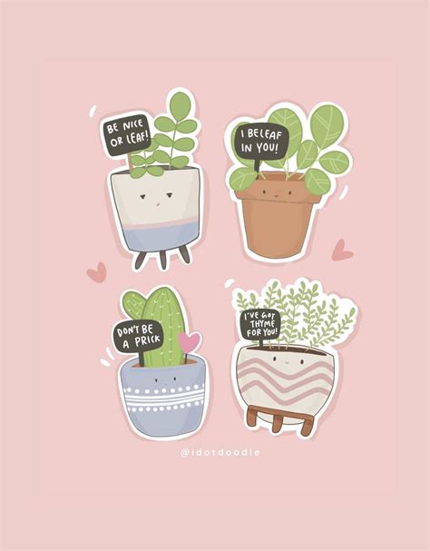 Plant Puns Sickers Idotdoodle Stickers Plat Stickers - Etsy UK