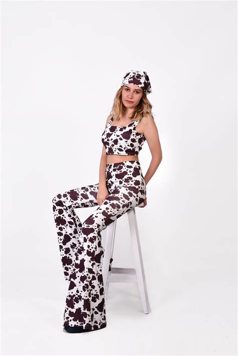 Cow Print Pants Cow Pants Flare Pantsbell Bottomsharem - Etsy