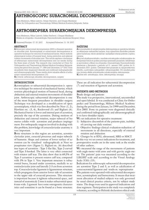 PDF Arthroscopic Subacromial Decompression