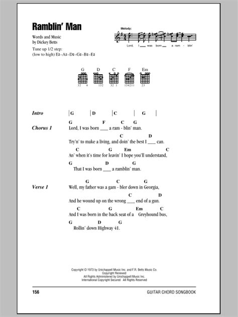 Ramblin Man By Allman Brothers Band Guitar Chords Lyrics Guitar