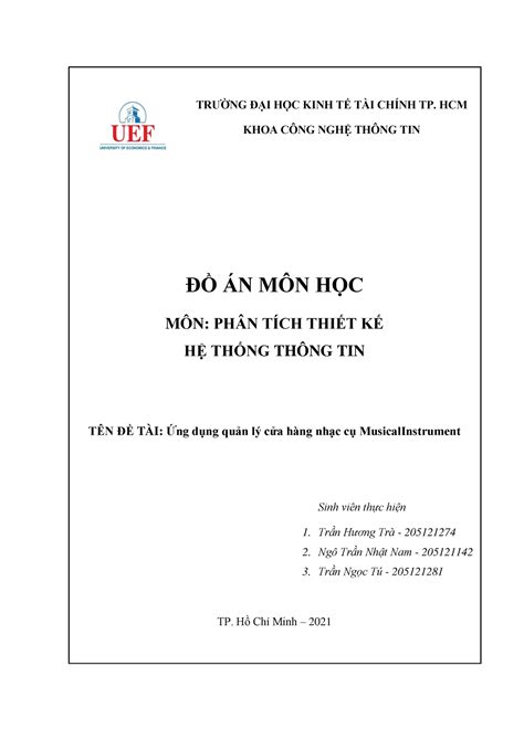 Phân tích và thiết kế hệ thống thông tin Đồ án môn học TRƯỜNG ĐẠI