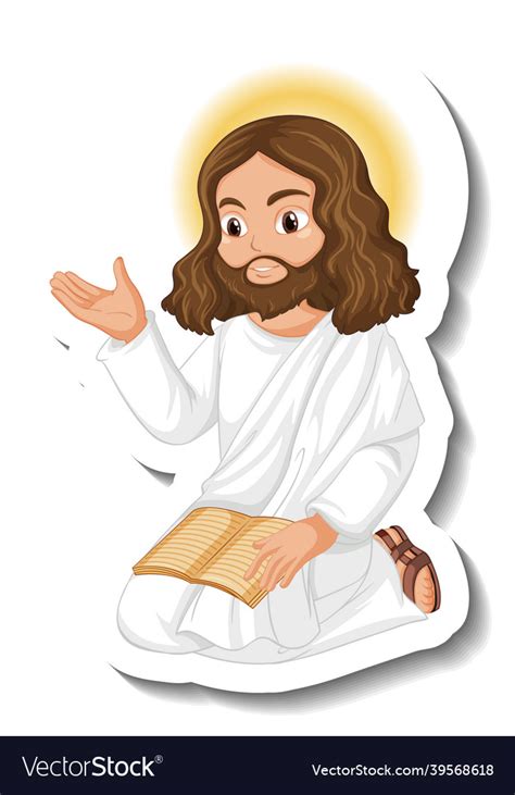 Jesus Christ Cartoon Character Sticker On White Vector Image