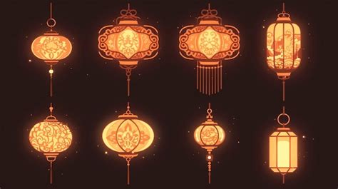 Korean lantern patterns with warm glow | Premium AI-generated vector