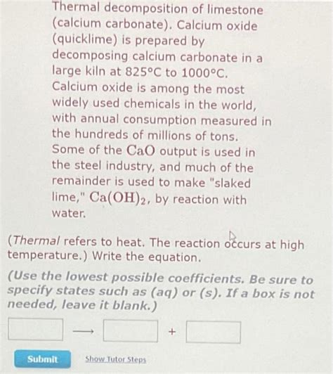 Solved Lime CaO S And Carbon Dioxide Gas Are The Products Chegg