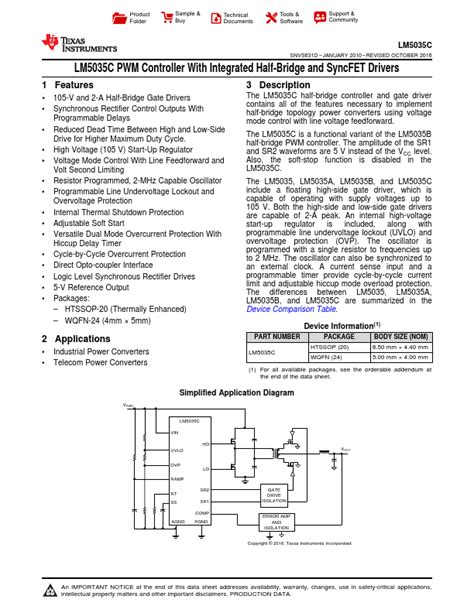 LM5035C Texas Instruments Controller Hoja de datos Ficha técnica