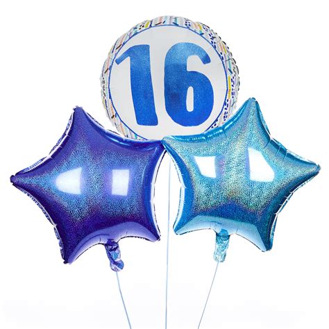 Buy Blue Patterned 16th Birthday Balloon Bouquet Delivered Inflated