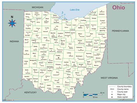 Ohio County Outline Wall Map by Maps.com - MapSales