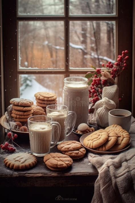 Holiday Cookies And Hot Cocoa On A Cozy Table Stock Illustration Illustration Of Drink Warm