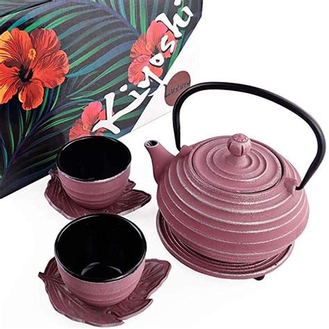 Kiyoshi Luxury 7pc Japanese Tea Setpink Circles Cast Iron Tea Pot