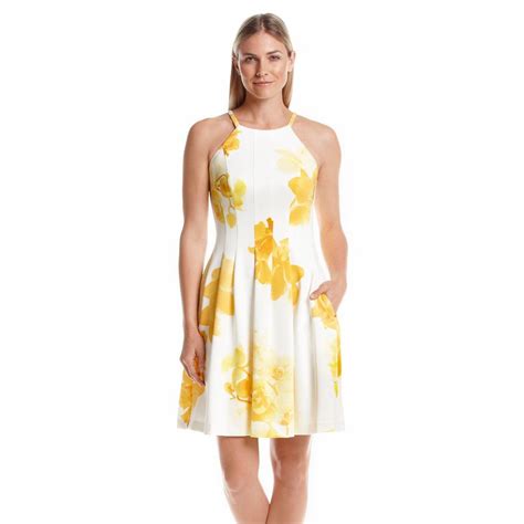 Calvin Klein Floral Print Scuba Fit And Flare Dress Fit And Flare Dress Flare Dress Dresses