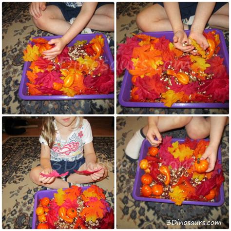 Fall Leaves Pumpkin Sensory Bin 3 Dinosaurs